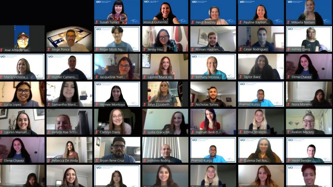 Screenshot of the 2020 MAS student cohort during a Welcome Week Zoom chat.