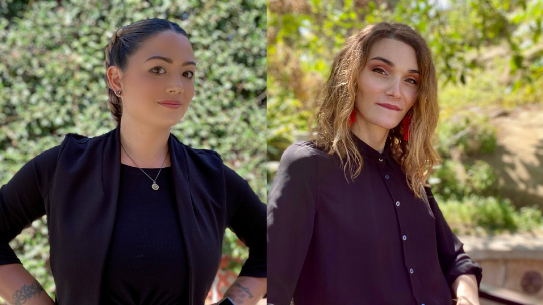 Photograph of Ph.D. students Ginny Oshiro, left, and Alexis Rowland